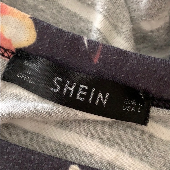 SHEIN‎ Size Large Floral Striped Short Sleeve Tee - Picture 7 of 9